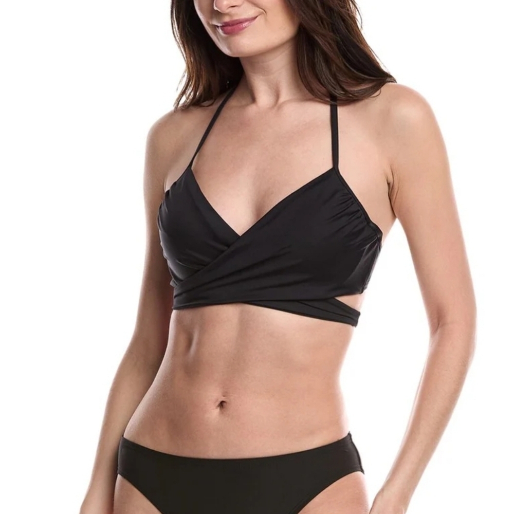 New Carmen Marc Valvo Swimwear Underwire Wrap Black Bikini Top Size XS